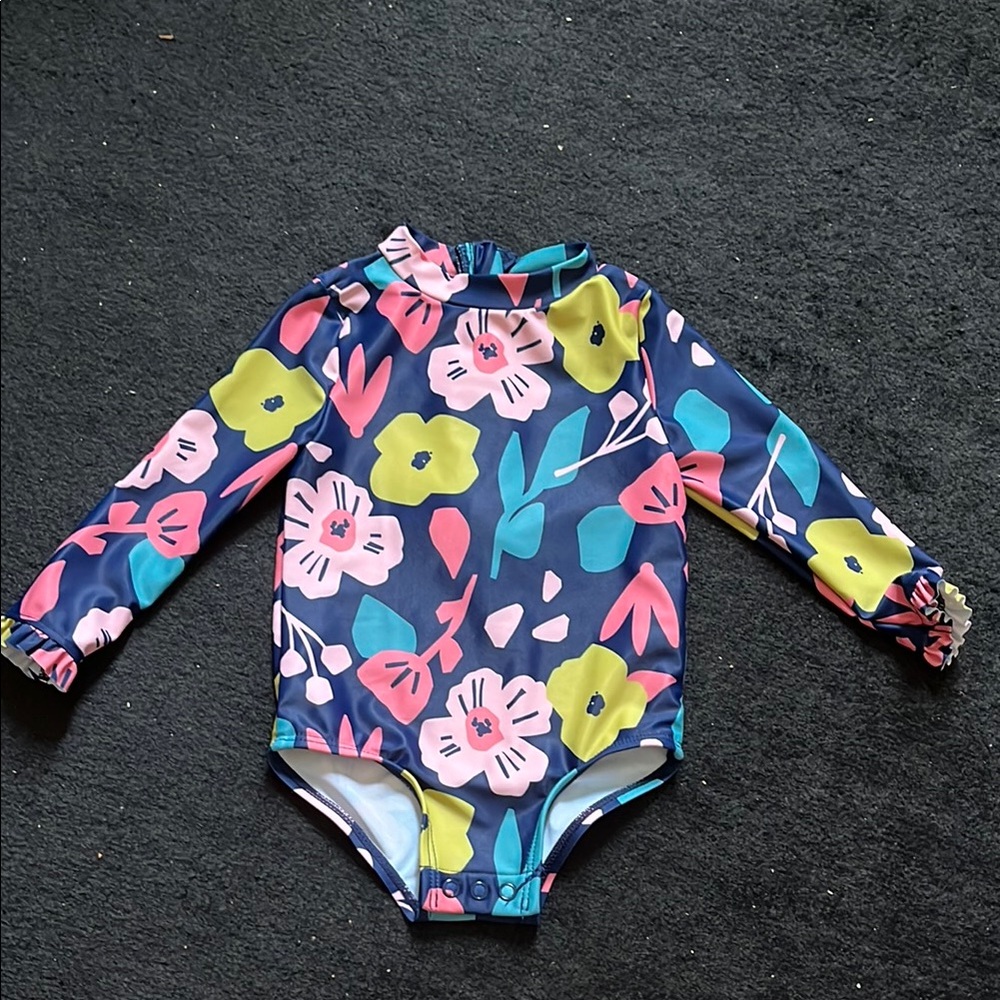 Carter's Blue and Pink One Piece Swimsuit with Tropical Print